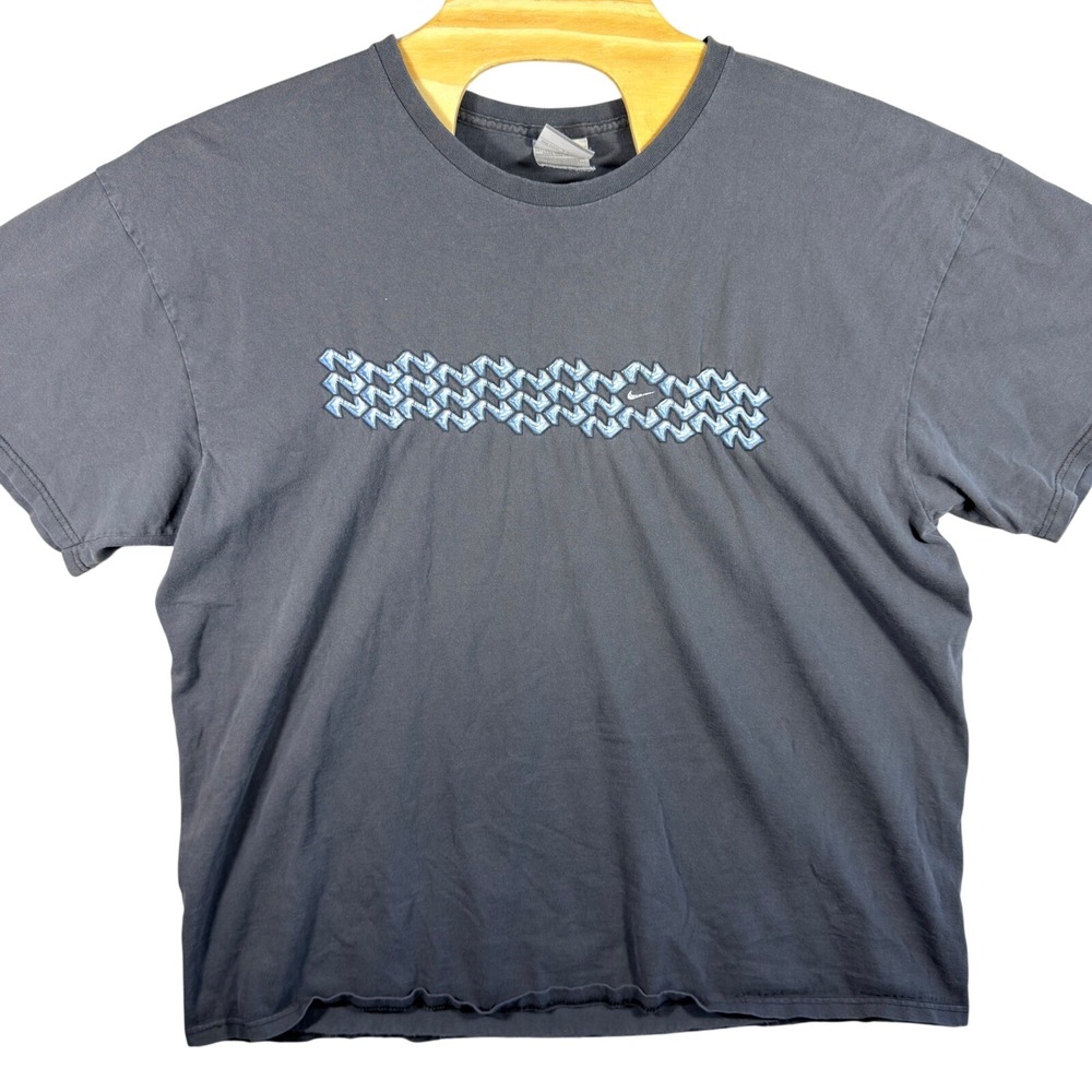 VINTAGE Nike T-Shirt Mens XXL Gray Geometric Graphic Print Y2K Streetwear Tee